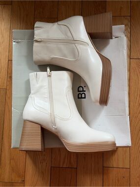 bp Off-White Platform Block Heel Ankle Boots